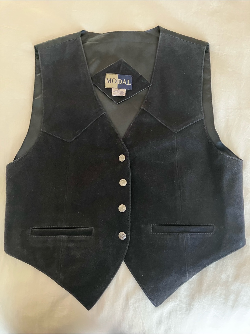 NWOT Mens Modal Black Leather Western Vest, Size Medium, Oklahoma Snaps